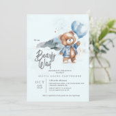 Moderne Teddybeer Baby Shower Uitnodiging voor jon (Staand voorkant)
