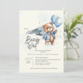 Moderne Teddybeer Babyshower Uitnodiging voor Jong (Staand voorkant)