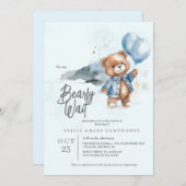 Moderne Teddybeer Babyshower Uitnodiging voor Jong (Voorkant / Achterkant)