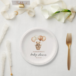 Moderne teddybeer genderneutraal Baby shower Papieren Bordje