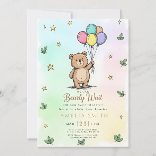 Moderne teddybeer Vriendelijke babyshower Kaart (Voorkant)