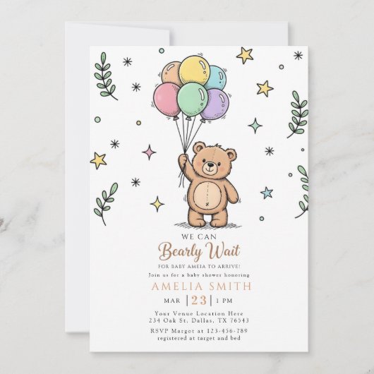 Moderne teddybeer Vriendelijke babyshower Kaart (Voorkant)