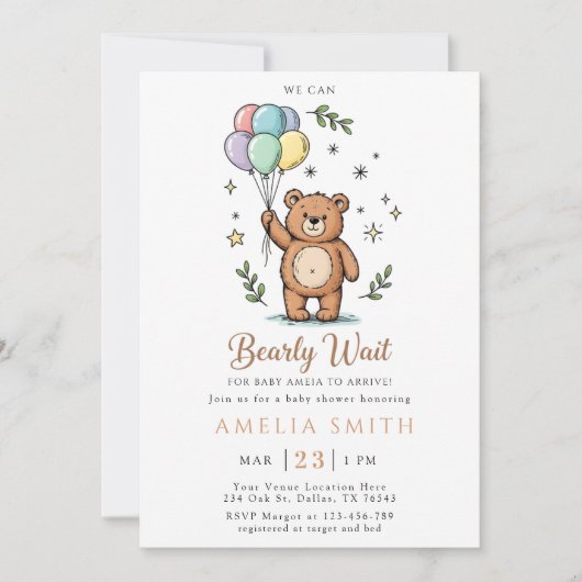 Moderne teddybeer Vriendelijke babyshower Kaart (Voorkant)