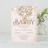 Moderne teddybeer waterverf baby showerInvitation Kaart (Staand voorkant)