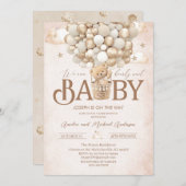 Moderne teddybeer waterverf baby showerInvitation Kaart (Voorkant / Achterkant)