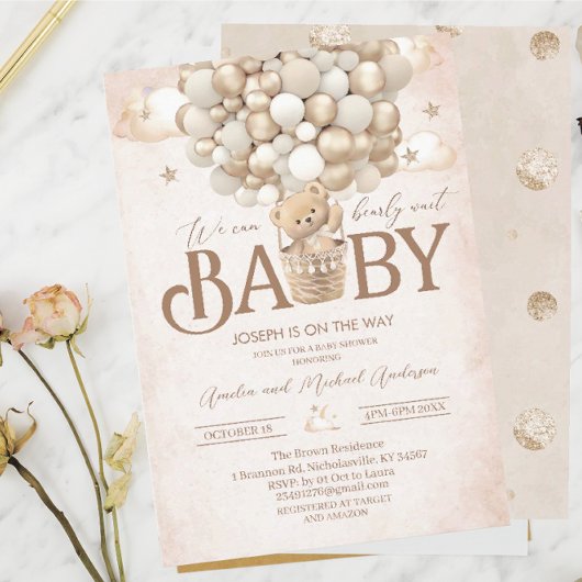 Moderne teddybeer waterverf baby showerInvitation Kaart