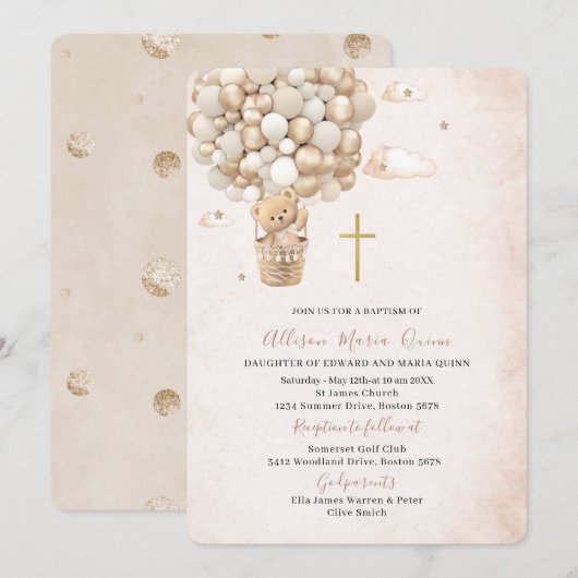 Moderne teddybeer Waterverf doop Kaart (Voorkant / Achterkant)