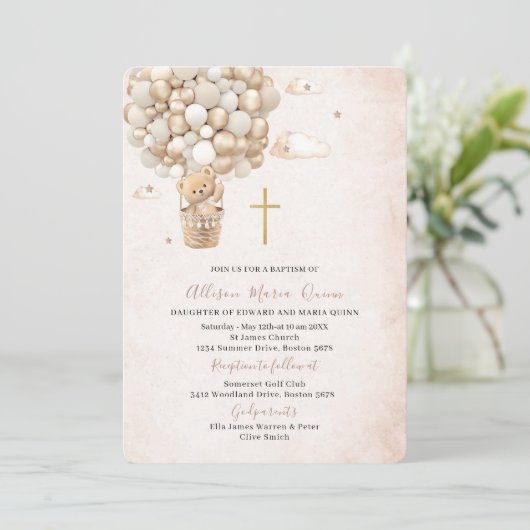 Moderne teddybeer Waterverf doop Kaart (Staand voorkant)