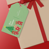 Moderne teddyberen in kerstpyjama met boom cadeaulabel