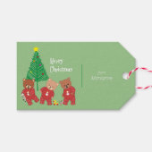 Moderne teddyberen in kerstpyjama met boom cadeaulabel (Voorkant (Horizontaal))