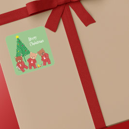 Moderne teddyberen in kerstpyjama met boom vierkante sticker