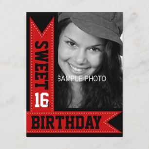 Moderne Teen Sweet 16th Birthday Red Ribbons Kaart