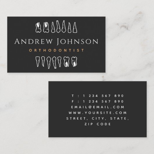 Moderne Teeth Graphics Zwart & Wit Orthodontist Visitekaartje (Voorkant / Achterkant)