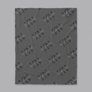 Moderne Tegel Donkergrijze Monogram Naam/Andere Te Fleece Deken