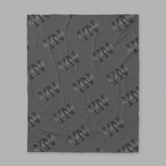 Moderne Tegel Donkergrijze Monogram Naam/Andere Te Fleece Deken