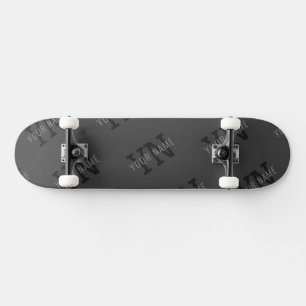 Moderne Tegel Donkergrijze Monogram Naam/Andere Te Persoonlijk Skateboard