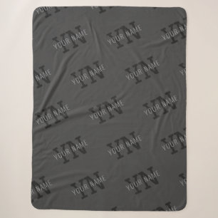 Moderne Tegel Donkergrijze Monogram Naam/Andere Te Sherpa Deken