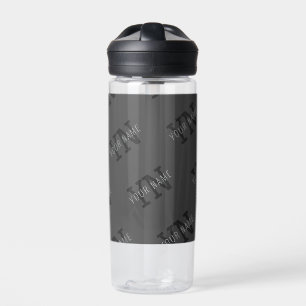 Moderne Tegel Donkergrijze Monogram Naam/Andere Te Waterfles