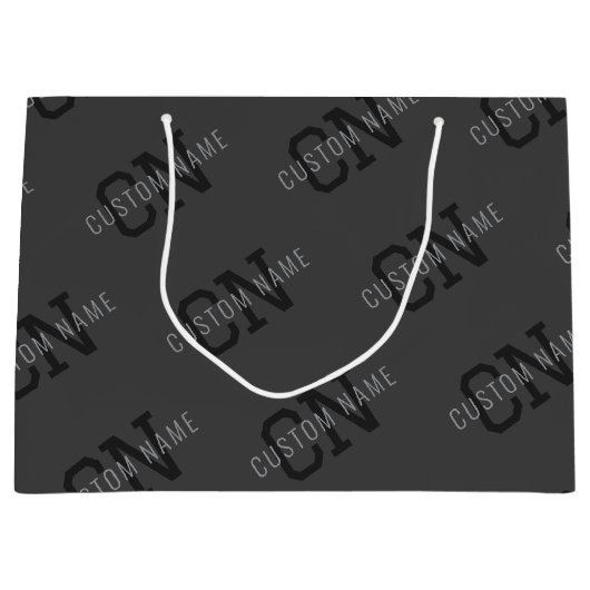 Moderne Tegel Donkergrijze Monogrammennaam/andere Groot Cadeauzakje (Voorkant)