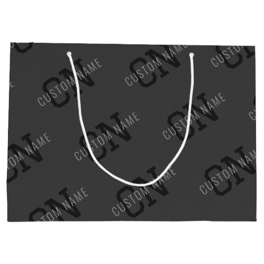 Moderne Tegel Donkergrijze Monogrammennaam/andere Groot Cadeauzakje (Achterkant)