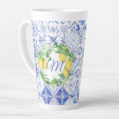 Moderne Tegel in het blauw van het Middellandse-Ze Latte Mok (Linkerhoek)