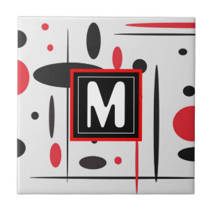 Moderne Tegel van Monogram Black en Red Tegeltje