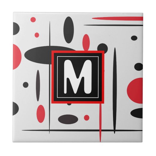 Moderne Tegel van Monogram Black en Red Tegeltje (Voorkant)