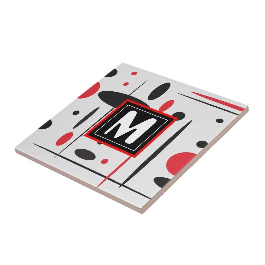 Moderne Tegel van Monogram Black en Red Tegeltje (Zijkant)