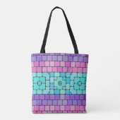 Moderne Tegels: Paarse Blauw Roze & uw initialen Tote Bag (Achterkant)