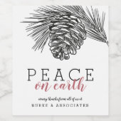 Moderne tekening van dennentak Vrede op aarde Wijn Etiket (Enkel label)