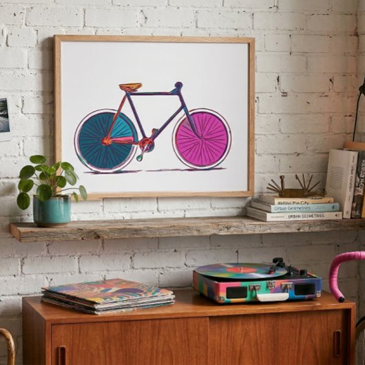 Moderne tekening van kleurrijke fietslijn poster