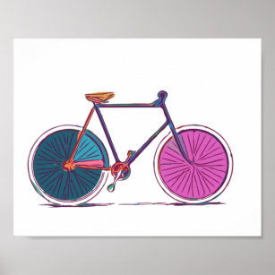 Moderne tekening van kleurrijke fietslijn poster