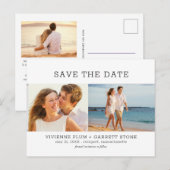 Moderne Tekst 2 Foto Weddenschap Save the Date Aankondigingskaart (Voorkant / Achterkant)