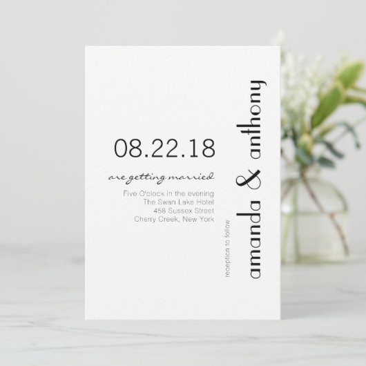 Moderne tekst bruiloft uitnodiging (Staand voorkant)