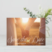 Moderne tekst- en fotobruiloft save the date (Staand voorkant)