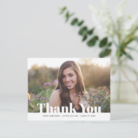 Moderne tekst foto afstuderen dank u briefkaart (Staand voorkant)