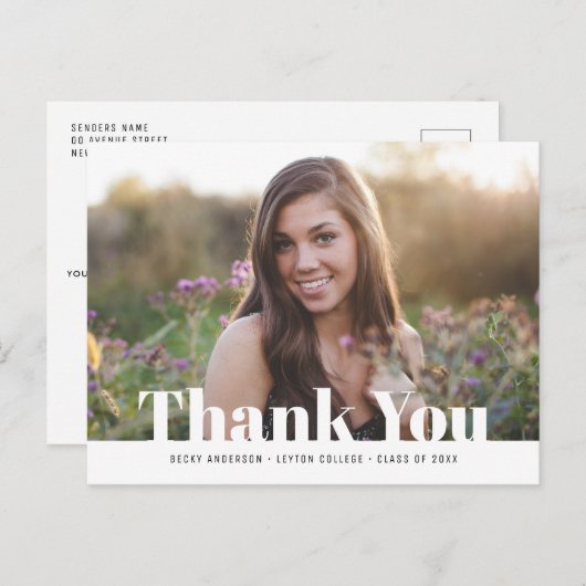 Moderne tekst foto afstuderen dank u briefkaart (Voorkant / Achterkant)