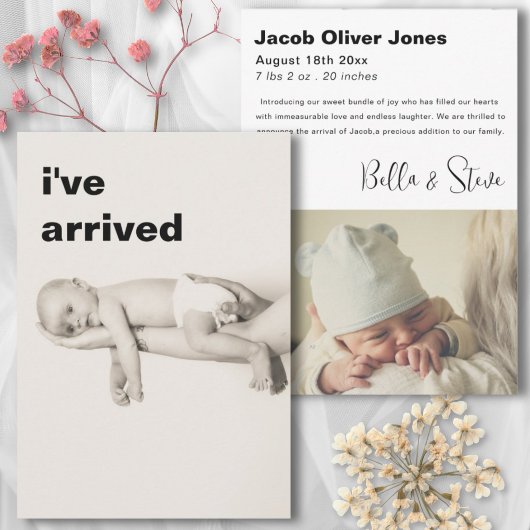 Moderne tekst Ik ben aangekomen Foto Baby Aankondi Aankondiging