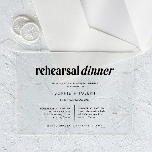 Moderne tekst | Oefenavond diner Acryl Uitnodigingen