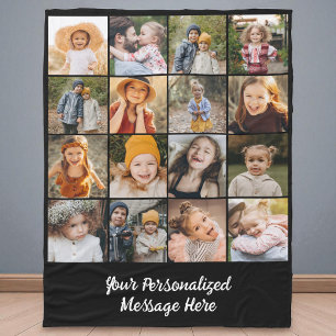 Moderne tekst op maat 16 foto collage voor familie fleece deken