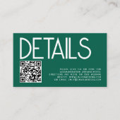 Moderne tekst QR Code Emerald bruiloft details Informatiekaartje (Voorkant)