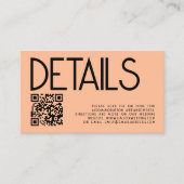 Moderne tekst QR Code Peach bruiloft details Informatiekaartje (Voorkant)