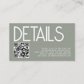 Moderne Tekst QR Code Sage Groene Bruiloft Details Informatiekaartje (Voorkant)