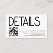 Moderne Tekst QR Code Zwart Wit Huwelijksdetails Informatiekaartje (Voorkant)