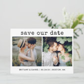 Moderne tekst voor schrijfmachine met schrijfmachi save the date (Staand voorkant)