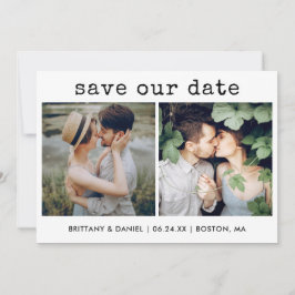 Moderne tekst voor schrijfmachine met schrijfmachi save the date