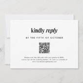 Moderne tekst | Zwart-witte trouwkaart met QR-code Kaart (Achterkant)