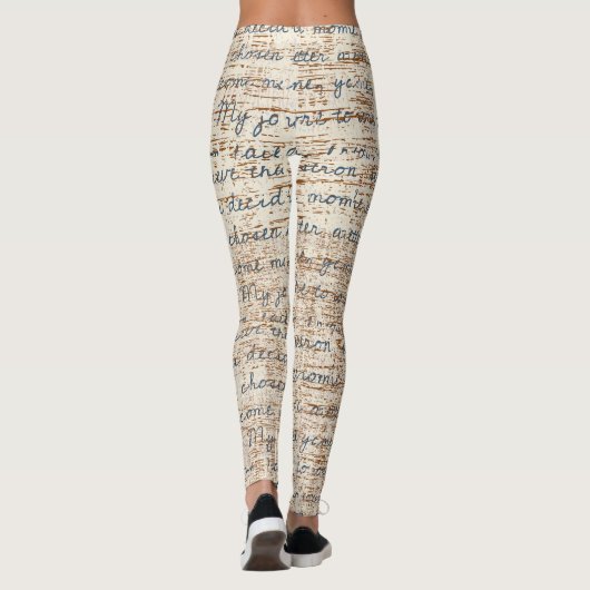 Moderne tekstpatronen beige en bruine rustige retr leggings (Achterkant)