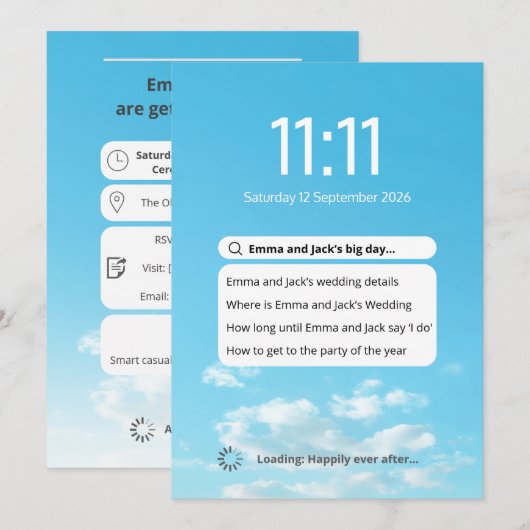 Moderne Telefoon Scherm zoeken thema bruiloft Kaart (Voorkant / Achterkant)