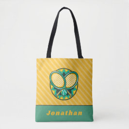 Moderne Tennis Design Theme Rackets Ball & Name Fu Tote Bag